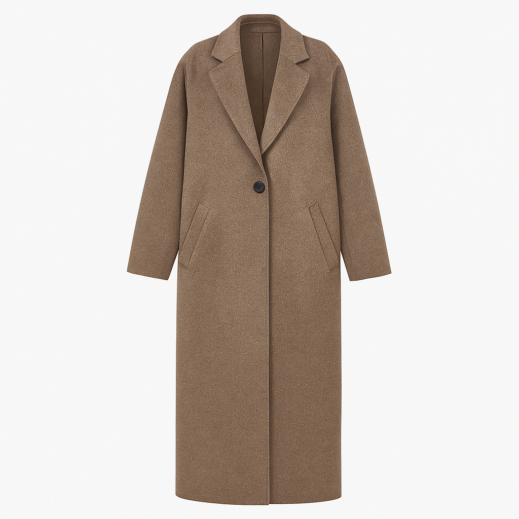 Abrigo entallado largo con solapas estructuradas y silueta recta