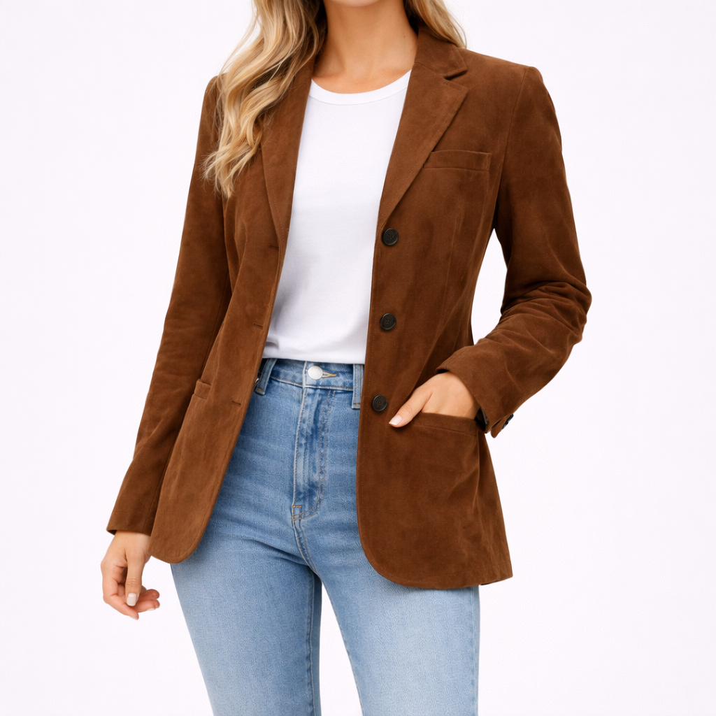 Chaqueta de ante con cierre de botones y cuello clásico para uso diario