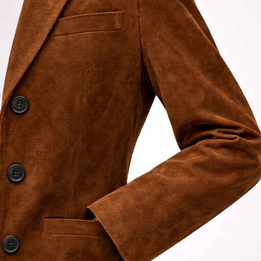 Chaqueta de ante con cierre de botones y cuello clásico para uso diario