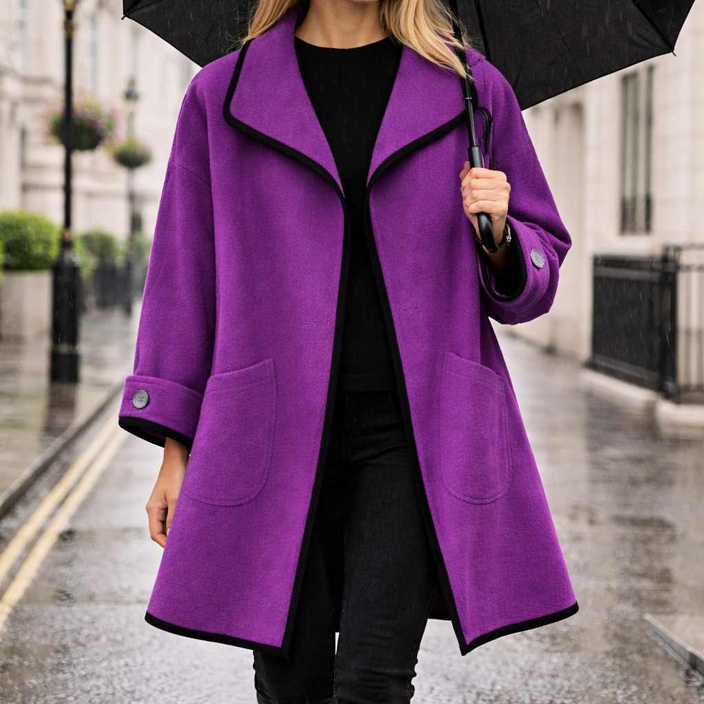 Abrigo de lana estructurado con ribetes en contraste y silueta definida