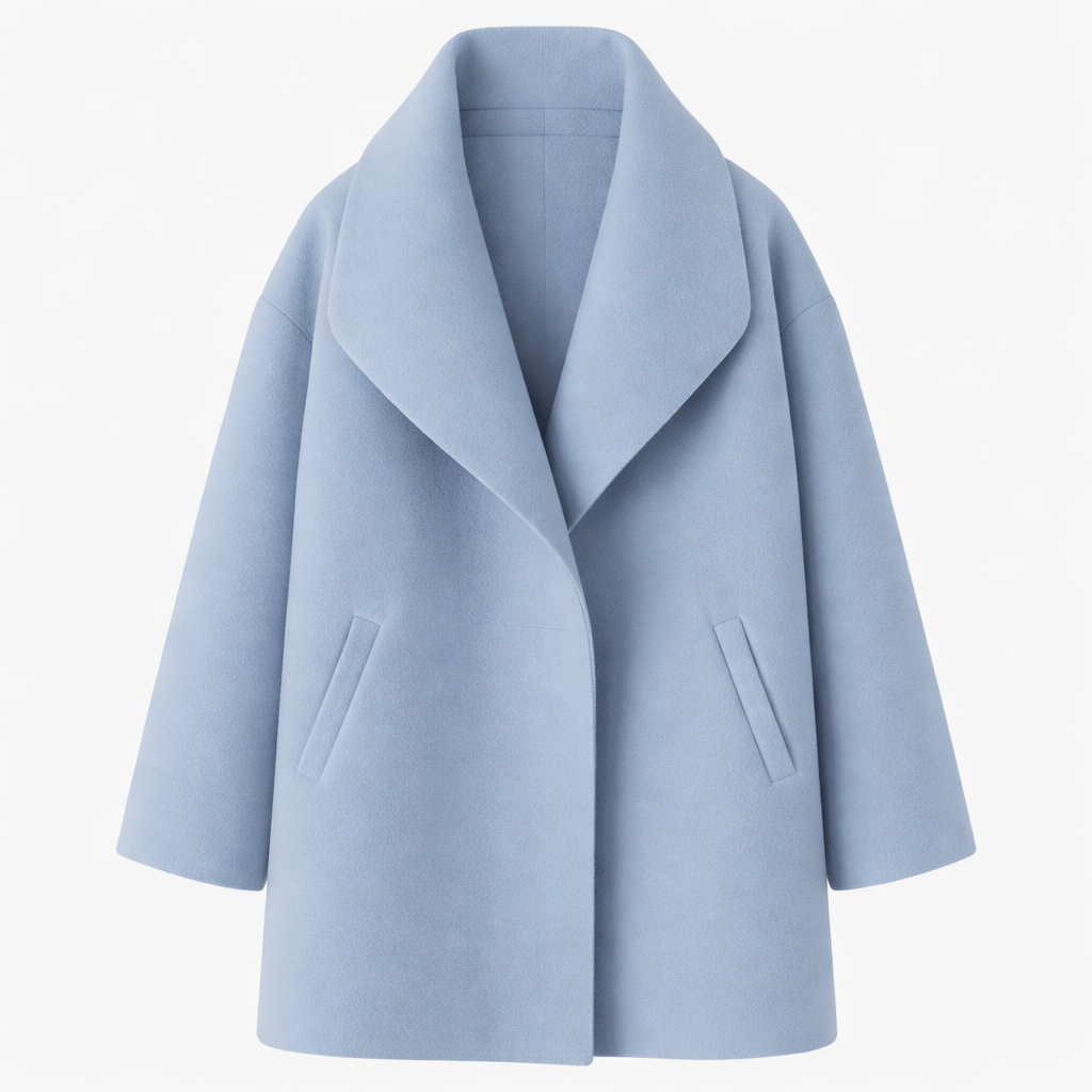 Abrigo de frente abierto con solapas amplias y mangas largas, diseñado para uso diario moderno