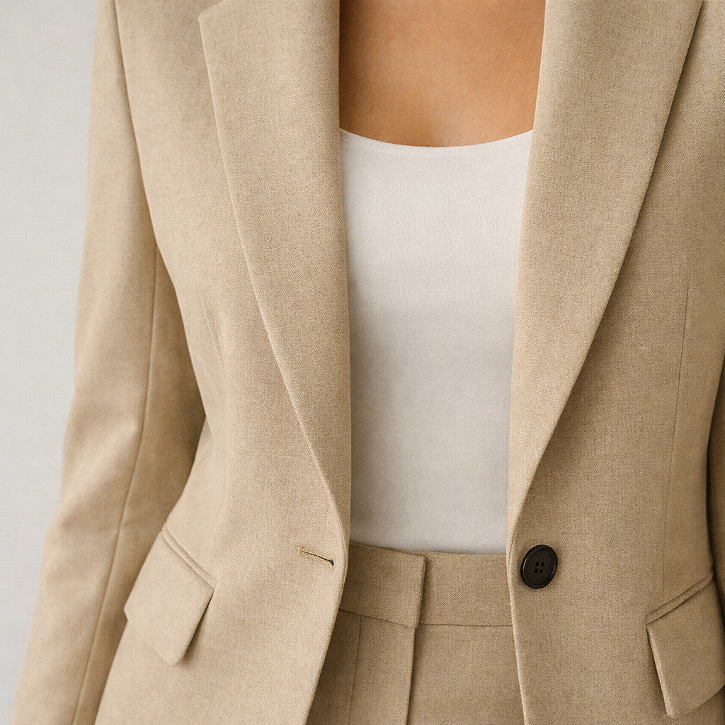 Blazer sastre con cierre de un botón, ajuste estructurado y solapa clásica diseñado para uso diario moderno