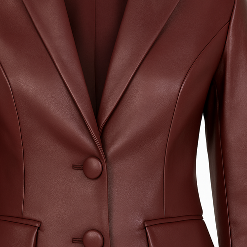 Blazer entallado de cuero sintético con escote profundo y silueta estructurada, diseñado para eventos nocturnos elegantes