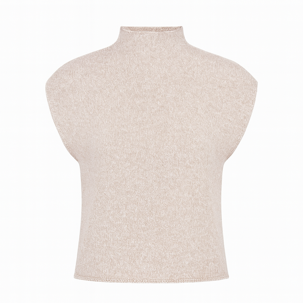 Top sin mangas de punto neutro con cuello alto