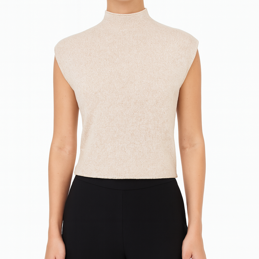 Top sin mangas de punto neutro con cuello alto