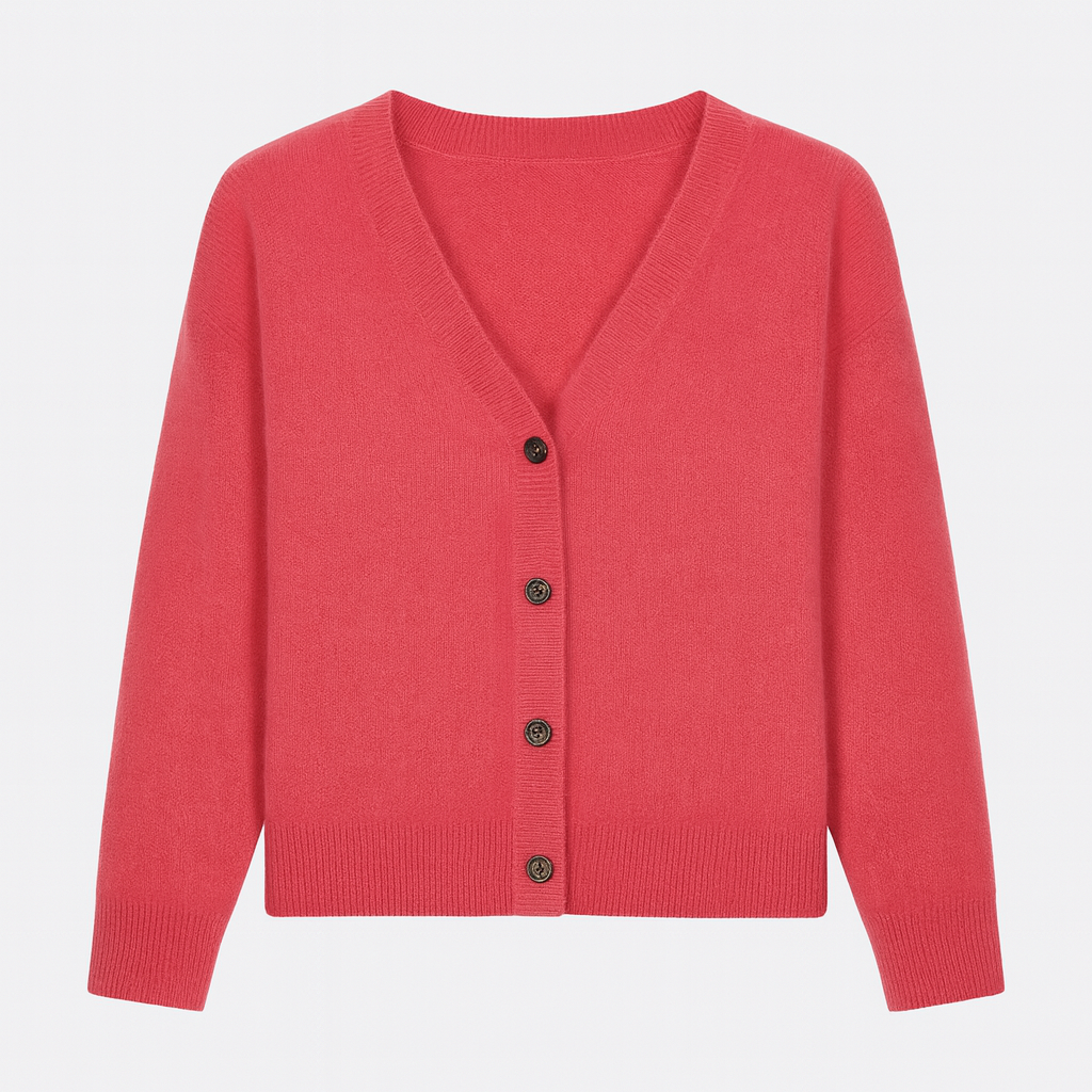 Cárdigan de punto con cuello en V, cierre de botones y mangas largas.