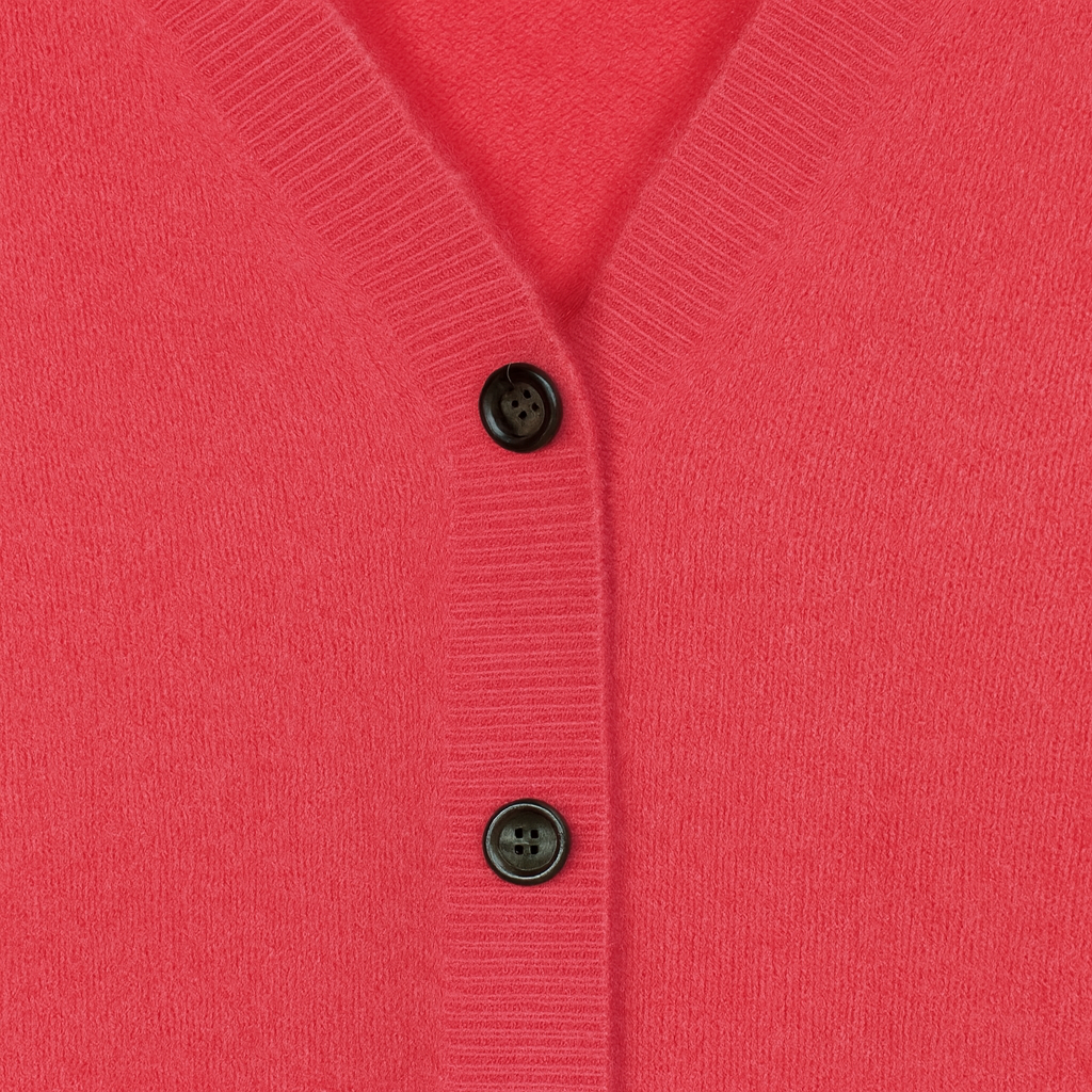 Cárdigan de punto con cuello en V, cierre de botones y mangas largas.