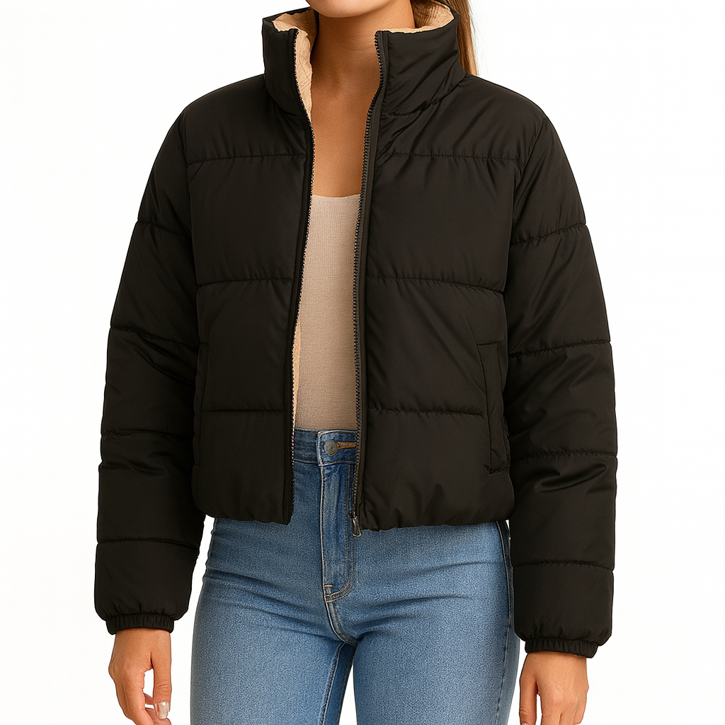 Chaqueta acolchada con cuello alto y forro interior suave, ideal para looks invernales casuales