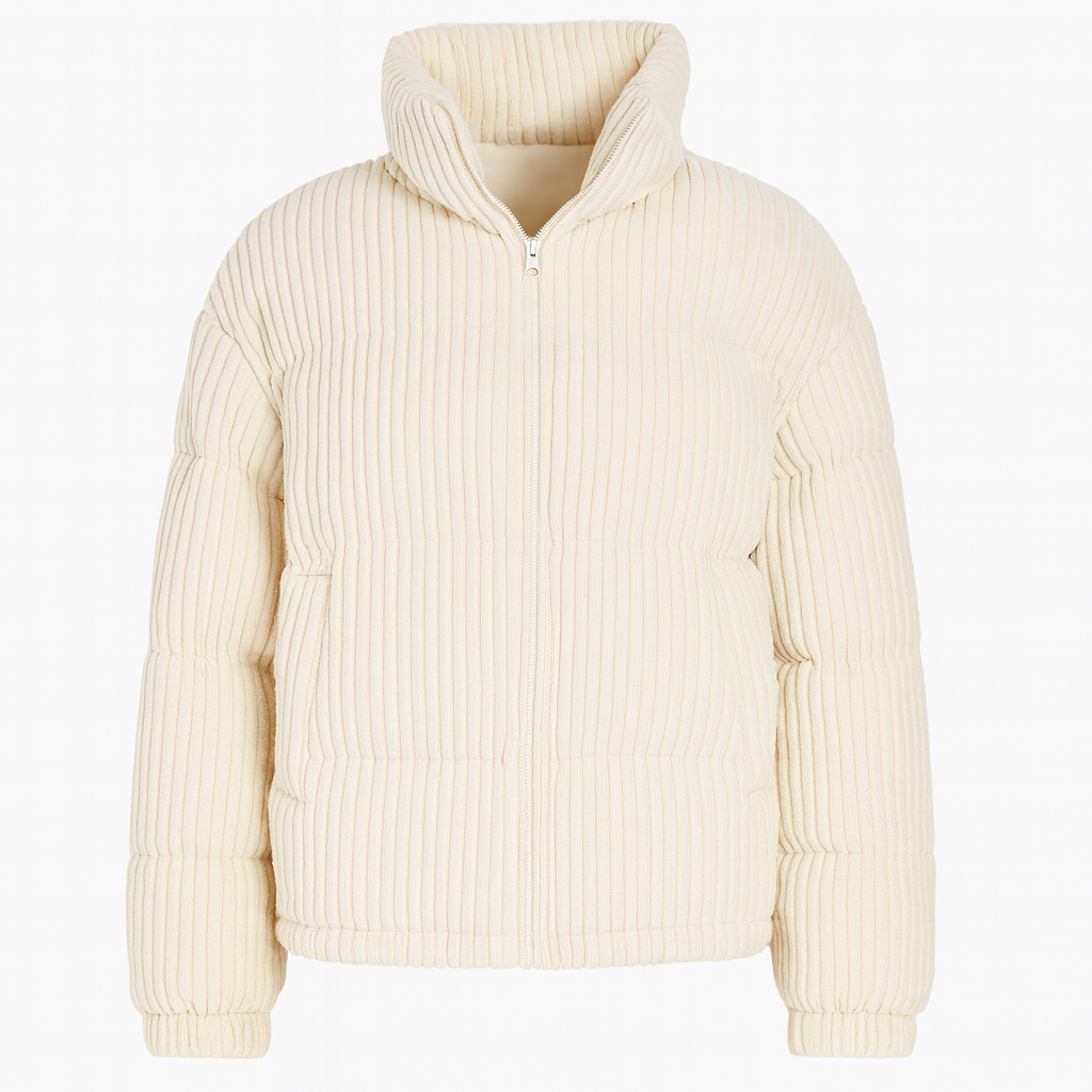 Chaqueta acolchada de pana con textura acanalada y cuello alto, ideal para un look cálido y casual