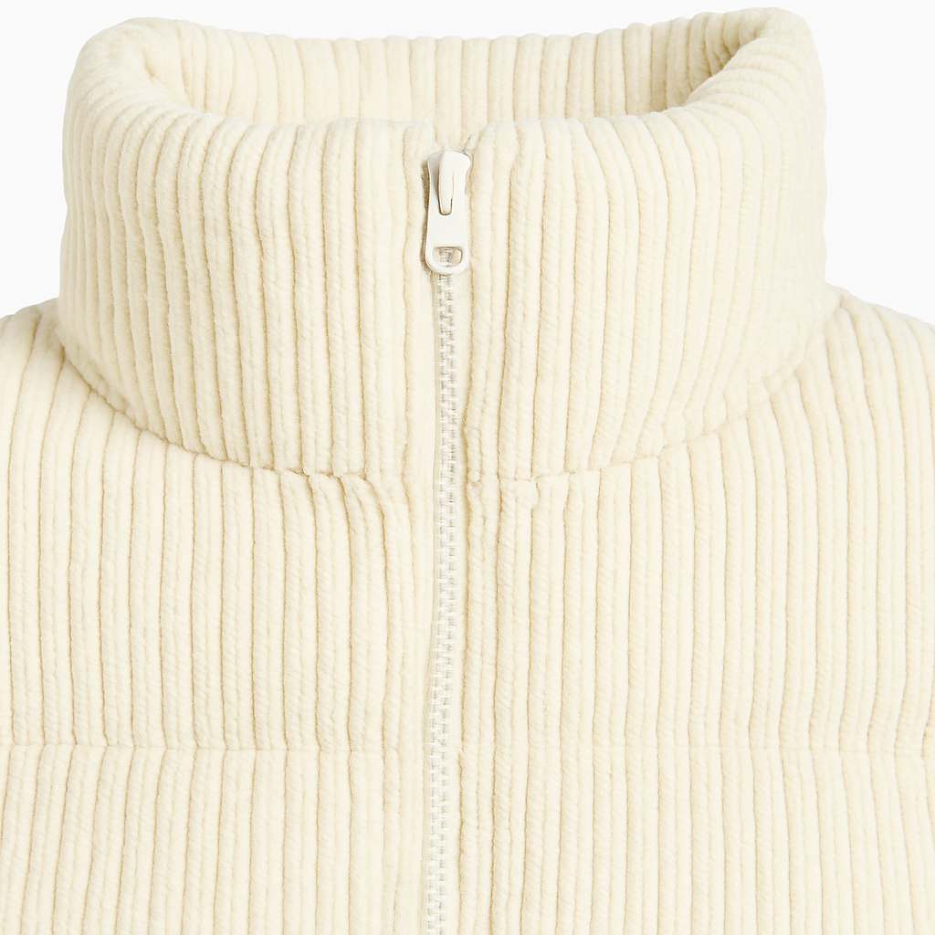 Chaqueta acolchada de pana con textura acanalada y cuello alto, ideal para un look cálido y casual