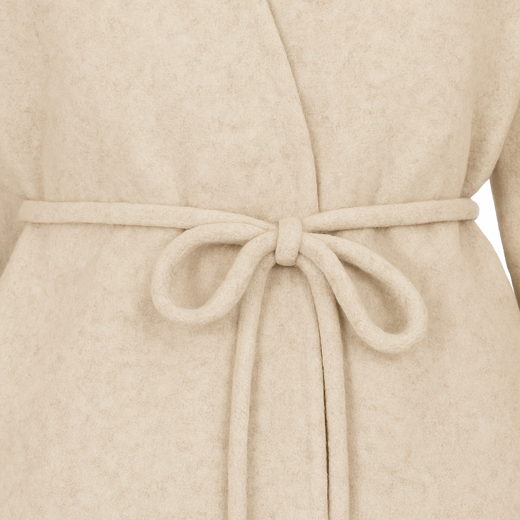 Chaqueta cruzada con cinturón, frente abierto y silueta relajada