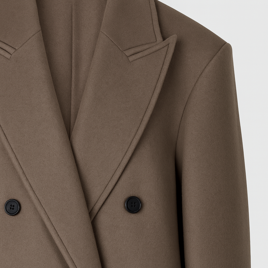 Abrigo largo de mezcla de lana con cuello estructurado y ajuste relajado, ideal para looks urbanos contemporáneos